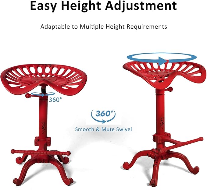 LOKKHAN Rustic Industrial Bar Stool - Cast Iron Tractor Seat - Adjustable Counter Height Swivel Breakfast Bar - Farmhouse Metal - 19.7-26.8 Inch Seat Height
