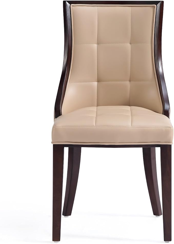 Manhattan Comfort Fifth Avenue Faux Leather Dining Chairs, Parsons Accent Furniture with Padded Wingback Seat, Fine Rectangular Stitching and Solid Beech Wood Frame, Set of 2, Tan
