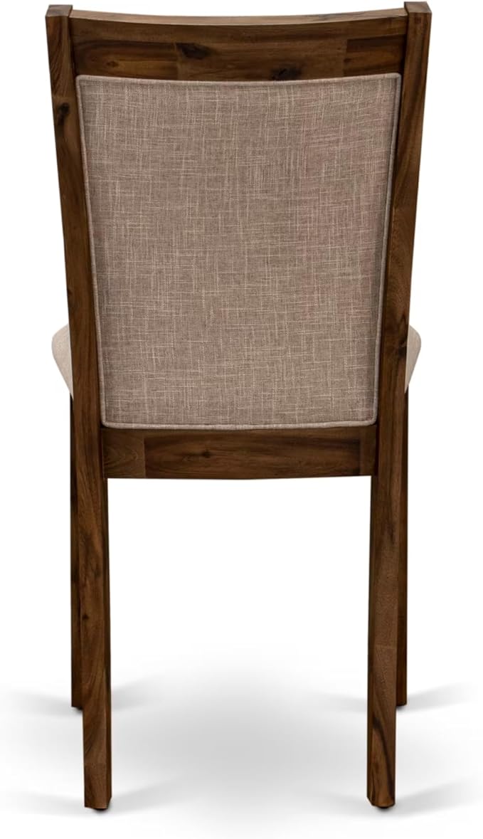 I7MZ5-50N-04 5-Pc Dining Room Set Includes a Pedestal Round Table and 4 Light Tan Polyester Fabric Padded Chairs with Padded Back - Antique Walnut Finish