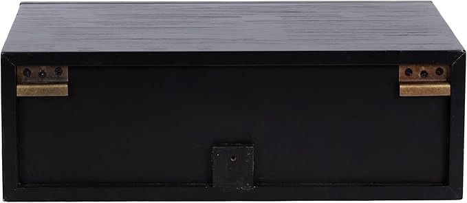 Kate and Laurel Ori Transitional Cane Rattan Floating Side Table with Pull-Out Storage Drawer, 18x13x6, Black