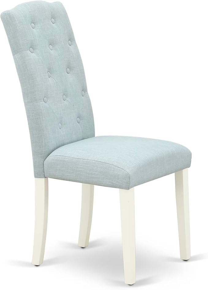 East West Furniture V077CE215-9 9 Piece Dining Room Set Includes a Rectangle Kitchen Table with V-Legs and 8 Baby Blue Linen Fabric Upholstered Parson Chairs, 40x72 Inch, Multi-Color
