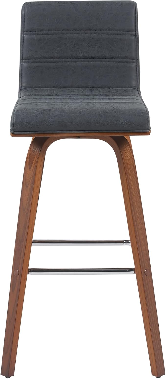 Vienna Modern Swivel Bar Height Stool with Vintage Black Upholstered Seat and Walnut Finished Wood Frame Set of 3
