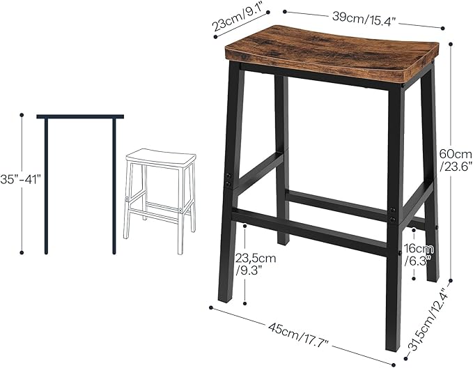 HOOBRO Bar Stools Set of 4, Counter Height Bar Stools, 23.6'' Bar Chairs, Saddle Stools with Footrests, Industrial Barstools for Dining Room, Kitchen, Bar, Rustic Brown and Black BF02MDP401