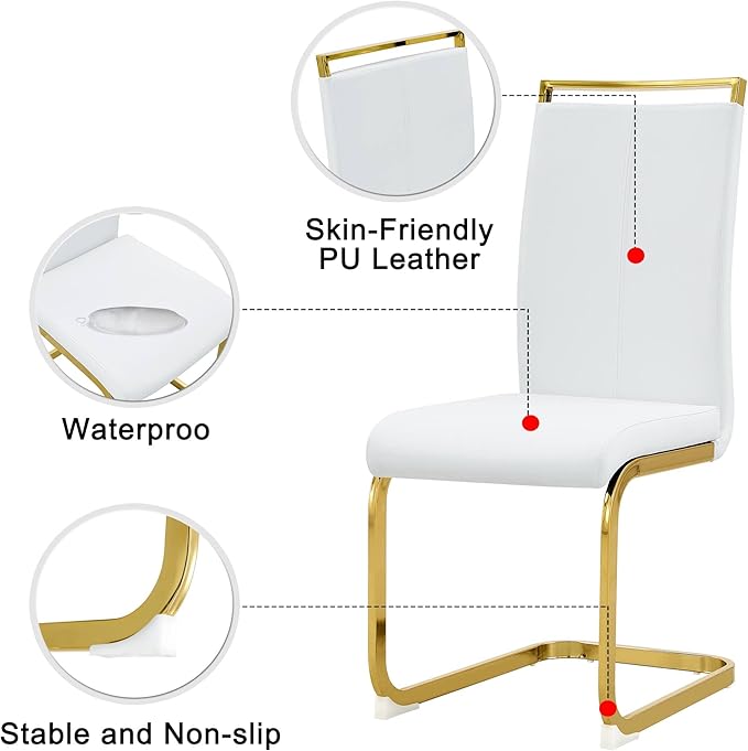 Dining Chairs Set of 8, Faux Leather with Plated Chrome Metal Frame, Modern Kitchen Chairs with Padded Seat High Back for Dining Room, Kitchen, Living Room