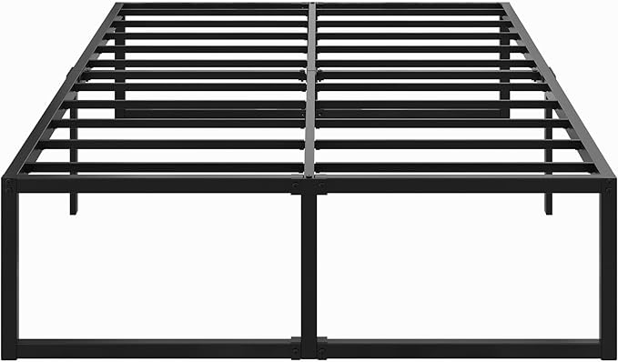 18 Inch Full Size Bed Frame with Storage Bed Cover Skirt, Heavy Duty Metal Full Platform Bed Frame No Box Spring Needed, Easy Assembly, Noise Free, Black and Blue