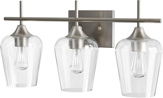 VONLUCE Bathroom Vanity Light, 3 Light Bathroom Light Fixture Over Mirror, Bathroom Wall Lamp with Clear Glass, Modern Brushed Nickel Vanity Lighting fixtures for Bathroom, Bedroom, Hallway