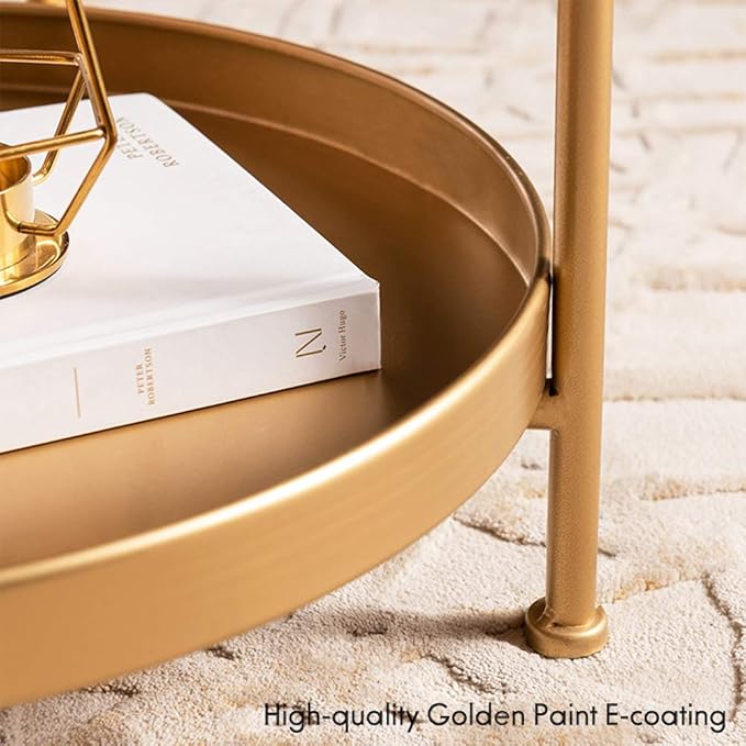 Tiita Round End Table Mental 2-Tier Side Table Nightstand/Small Iron Tables Accent Coffee Table for Living Room Bedroom Office Small Space