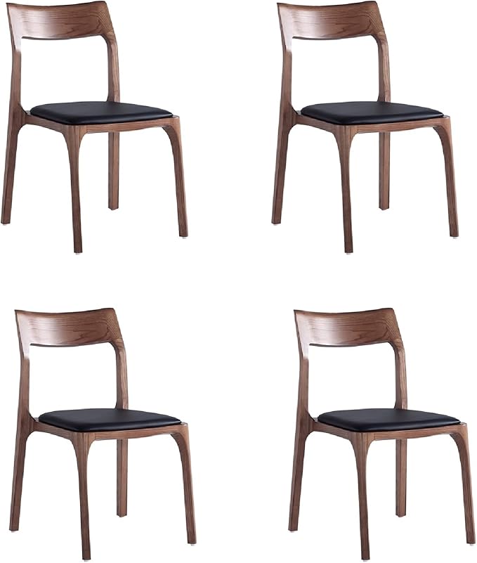 Manhattan Comfort Moderno Stackable Dining Chairs with Leatherette Upholstered Seat, Foam Padding & Solid Wood Frame, Suitable for Kitchen or Restaurant Usage, Set of 4, Black