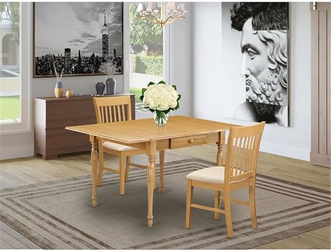 East West Furniture MZNO3-OAK-C 3 Piece Dining Table Set for Small Spaces Contains a Rectangle Dining Room Table with Dropleaf and 2 Linen Fabric Upholstered Chairs, 36x54 Inch, Oak
