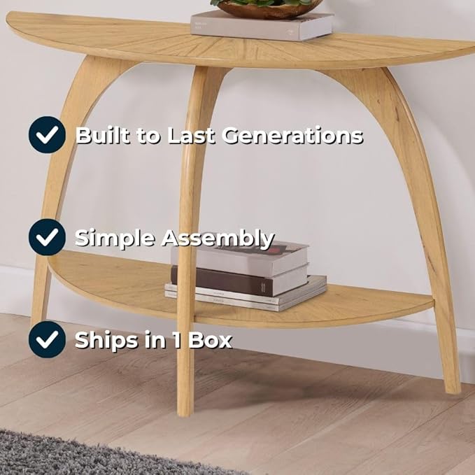 Martin Svensson Home LAX Half-Moon Sofa Console Table with Storage, Blonde