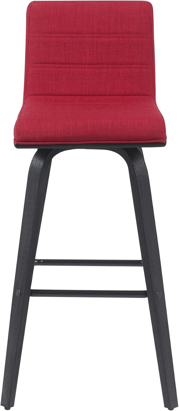 Vienna Modern Swivel Bar Height Stool with Red Upholstered Seat and Brushed Wood Frame Set of 4