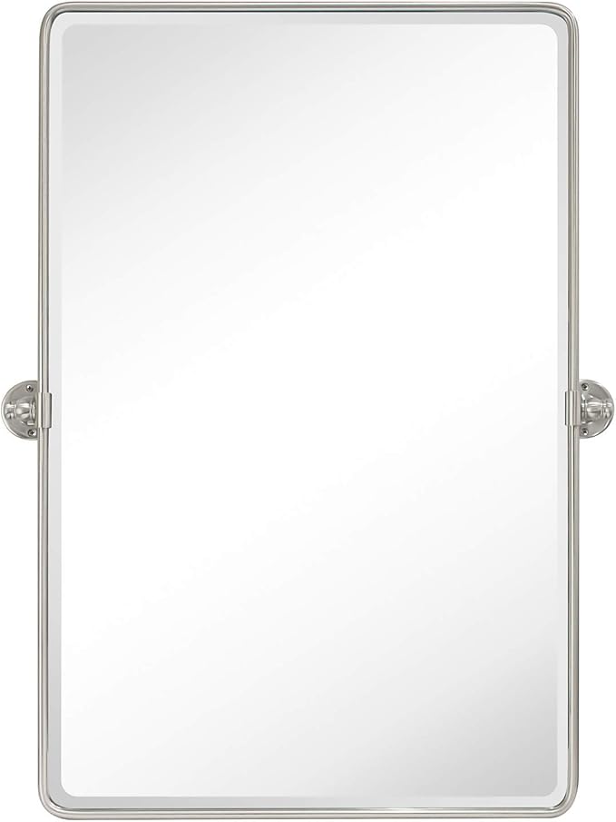 TEHOME 20x30'' Brushed Nickel Pivot Mirror Rectangle Bathroom Vanity Mirror Brushed Silver Rounded Corner Metal Framed Tilting Beveled Vanity Wall Mirrors
