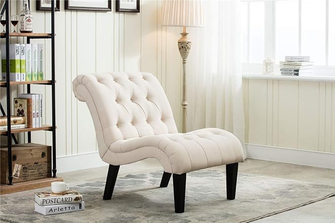 Yongqiang Accent Chairs for Living Room Set of 2 Upholstered Tufted Bedroom Chairs Curved Armless Side Chairs with Wood Legs Linen Fabric