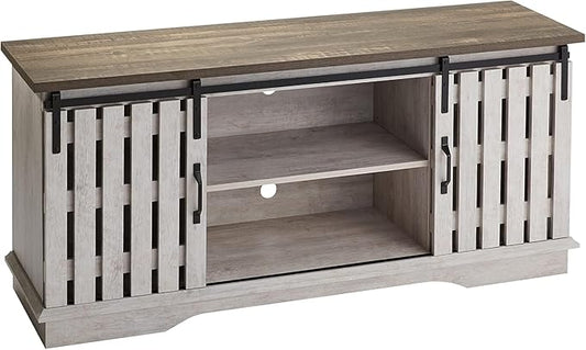 ROCKPOINT Modern Farmhouse Sliding Fence Door Stand for TVs up to 65 Inches, 58inch, White Wash