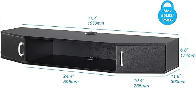 FITUEYES Floating TV Stand Wall Mounted TV Shelf with Door Wood Media Console Entertainment Center Under TV Floating Cabinet Desk Storage Hutch for Home and Office Black