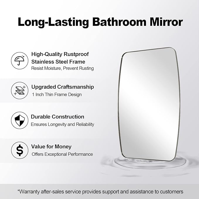 ANDY STAR Brushed Nickel Mirror, 30x48’’ Brushed Nickel Bathroom Oval Mirror with Stainless Steel Metal Frame, Silver Oblong Mirrors Wall Mounted for Bedroom, Living Room Decor