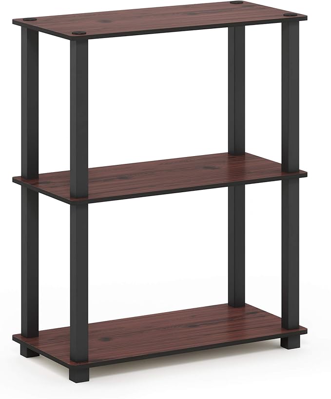 Furinno Turn-S-Tube 3-Tier Compact Multipurpose Shelf Display Rack with Square Tube, Dark Cherry/Black