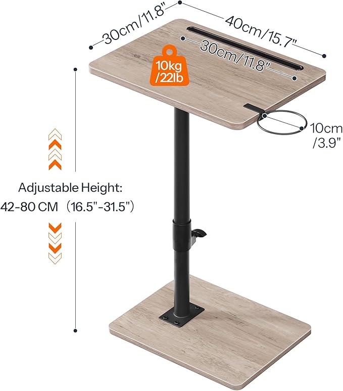 HOOBRO TV Tray Table, 360° Swivel Side Table Sofa Armrest Tray for Couch, Height Adjustable C Shaped End Table, Snack Desk with Cup Holder, for Small Spaces, Greige and Black BG234BZ01