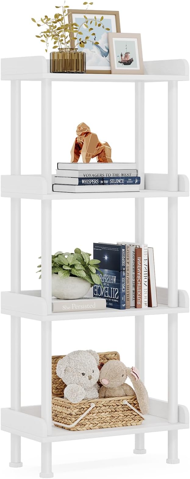 Hosfais Bookcase 4 Tier Bookshelf, Vintage Small Bookshelf for Spaces, Wooden Book Shelf for Living Room Bedroom