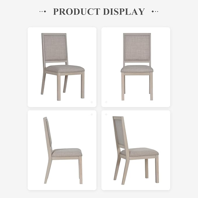 COLAMY Wooden Dining Chairs Set of 2, Mid Century Modern Upholstered Dining Chairs, 19 Inch Fabric Dining Room Chair with Back for Kitchen Dining Living Room Courtyard Waiting Leisure Area, Ivory