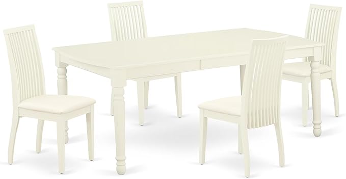 East West Furniture DOIP5-LWH-C 5 Piece Dining Room Table Set Includes a Rectangle Kitchen Table with Butterfly Leaf and 4 Linen Fabric Upholstered Dining Chairs, 42x78 Inch, Linen White