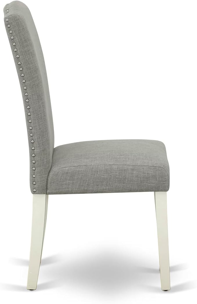 East West Furniture V077EN206-9 9 Piece Modern Dining Table Set Includes a Rectangle Wooden Table with V-Legs and 8 Dark Shitake Linen Fabric Parsons Dining Chairs, 40x72 Inch, Multi-Color