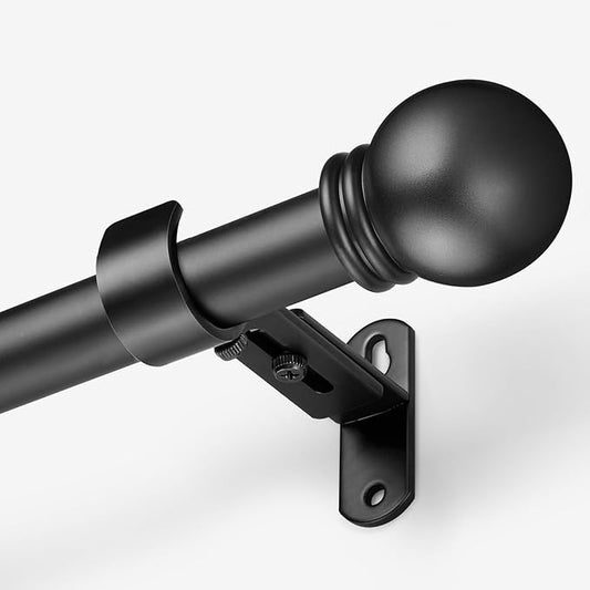 Curtain Rods for Windows 16 to 48 Inches, Curtain Rod Max Adjustable Length of 60 IN, 6/8" Diameter Drapery Rods Round Finials, Black, Pack of 1
