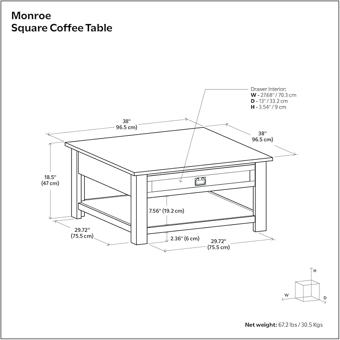 SIMPLIHOME Monroe Square Coffee Table - 38 inch Wide Solid Acacia Wood Living Room Table in Rustic Natural Aged Brown, Rustic Cocktail Table for Family Room or Lounge with 2 Drawers and Open Shelf