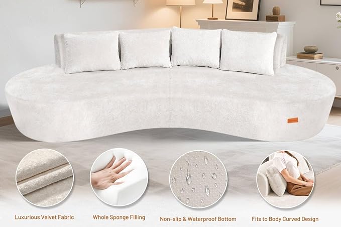 Homguava 104'' Modular Sectional Sofa,Curved Modern Sofa with Memory Foam,Deep Seat Cloud Couch with 4 Pillows,Upholstered Oversized Couches for Living Room Apartment Office,No Assembly Required,Beige