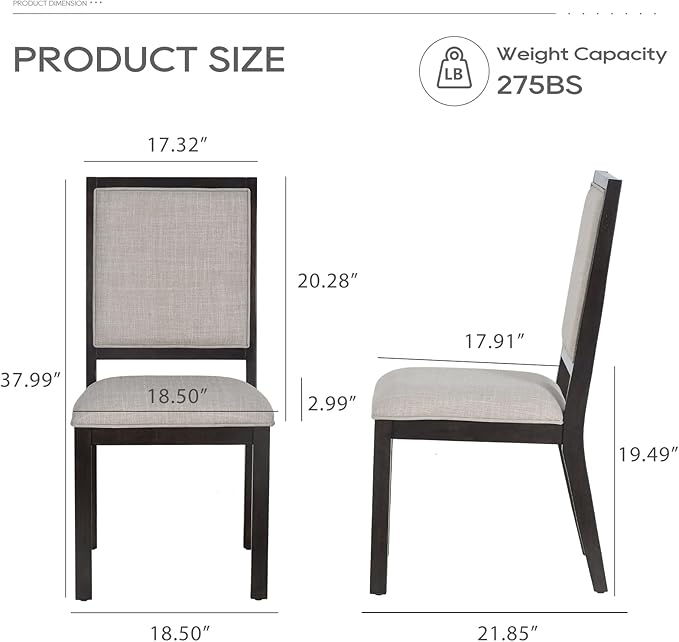COLAMY Wood Dining Chairs Set of 2, Mid Century Modern Upholstered Kitchen Chairs,19 Inch Fabric Dining Chair with Back for Kitchen Dining Room,Brown