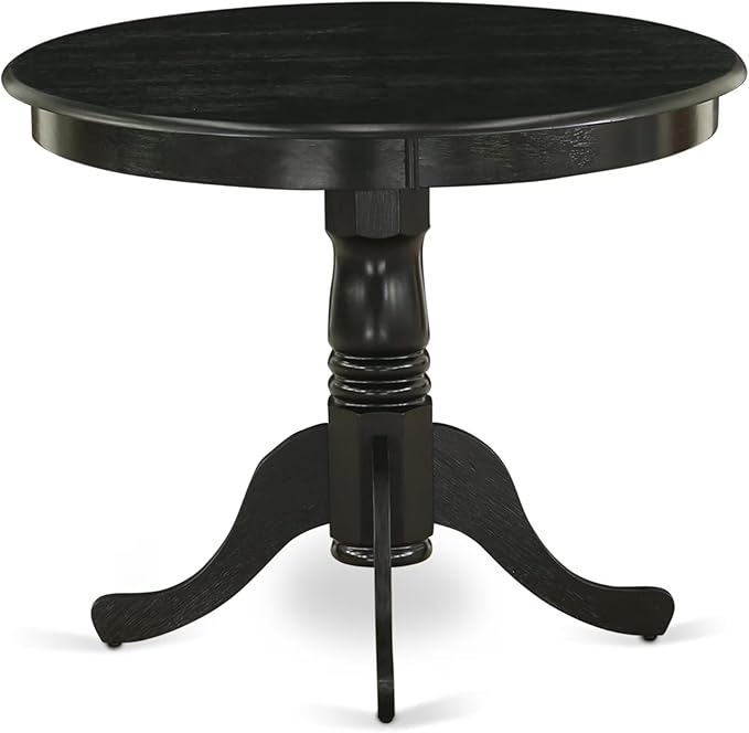East West Furniture ANGA5-ABK-24 5 Piece Dining Table Set for 4 Includes a Round Kitchen Table with Pedestal and 4 Black Linen Fabric Parsons Dining Chairs, 36x36 Inch, Wirebrushed Black