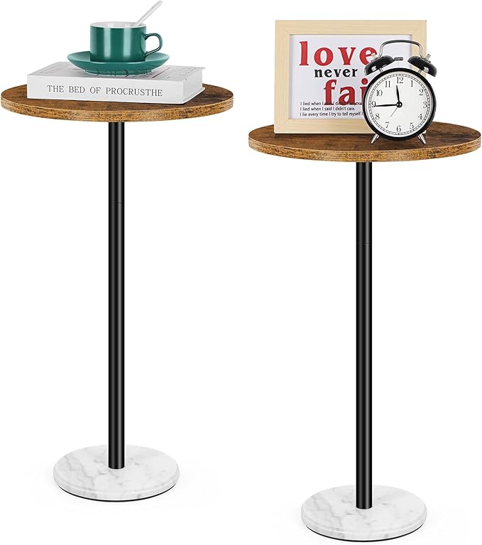 Round Side Table Set of 2 Small End Table Accent Table for Small Spaces Round Coffee Table Wood Rustic Nightstand Bedside Table Outdoor Side Table Living Room Bedroom Balcony Brown and White