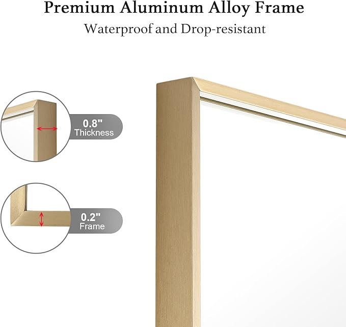 30x40 Inch Gold Bathroom Mirror - Copper-Free Mirror, Aluminum Alloy Frame Vanity Rectangle Wall Mounted Modern Mirror for Bedroom/Living Room/Porch Horizontal or Vertical