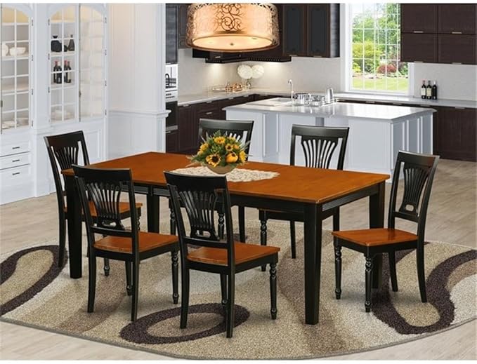 East West Furniture QUPL7-BCH-W 7 Piece Modern Dining Table Set Consist of a Rectangle Wooden Table with Butterfly Leaf and 6 Dining Room Chairs, 40x78 Inch, Black & Cherry