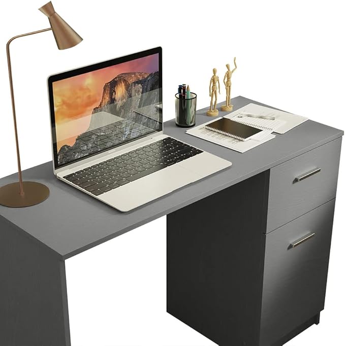 Madesa Compact Computer Desk Study Table for Small Spaces Home Office 43 Inch Student Laptop PC Writing Desks with Storage and Drawer, Modern Ergonomic Gaming Workstation - Grey