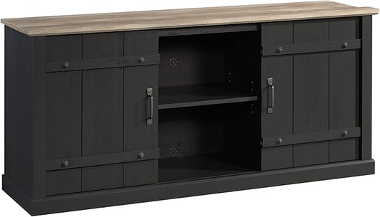 Sauder Misc Entertainment Farmhouse TV Stand, for TVs up to 70", Raven Oak Finish