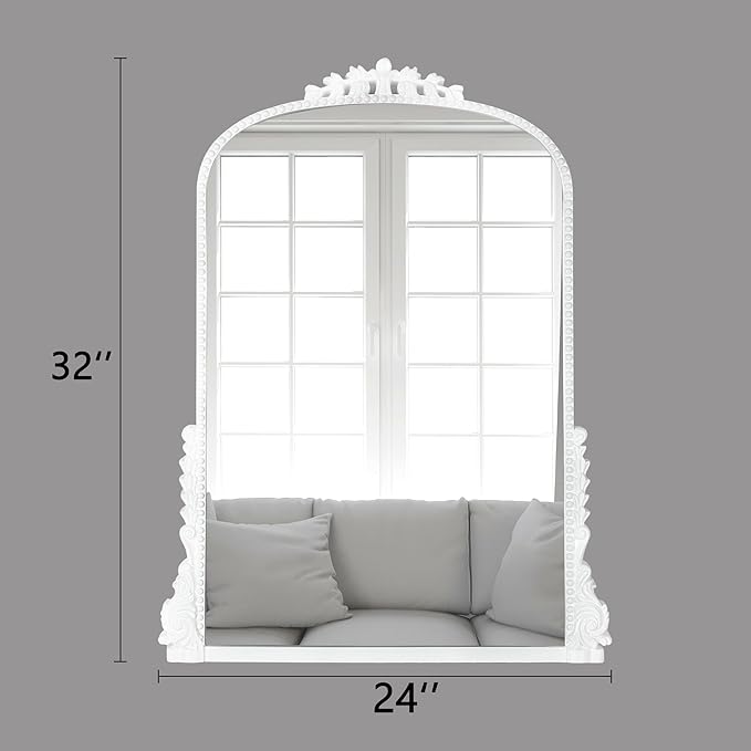 SHYFOY Antique Wall Mirror - White Baroque Arch Mirror for Wall Decor, 31.5" x 23.6" Decorative Mirror, Traditional Elegance for Living Room, Entryway, Mantel