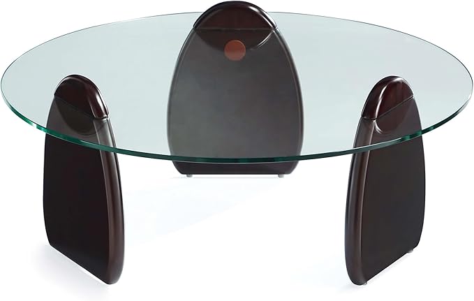 Manhattan Comfort Artesia 2 Piece Set, Round End and Coffee Tables with with Sleek Tempered Glass Top and Solid Wood Base, Living Room Accent Furniture for Modern Homes, Full Collection, Dark Walnut