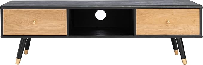 SAFAVIEH Beatrix TV Stand for up to 60" Flatscreen – Black & Oak, 2 Doors with Interior Storage, 1 Open Shelf, Entertainment Media Console (MED9607A)