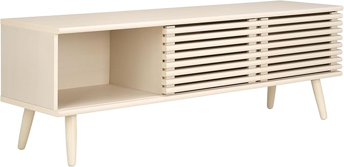 SAFAVIEH Averi TV Stand for up to 65" Flatscreen – White Wash, 2 Sliding Doors with Interior Storage, 2 Open Shelves, Entertainment Media Console (MED9637D)