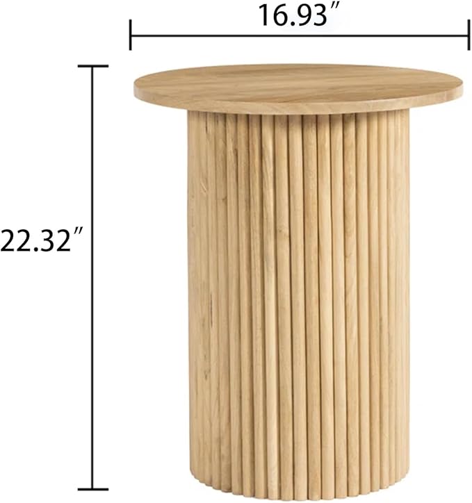 Solid Wood End Table Round 16.93" D, Wooden Accent Drum End Table, Unique Oak Pedestal Side Table, Fully Assembled, for The Living Room and Bedroom