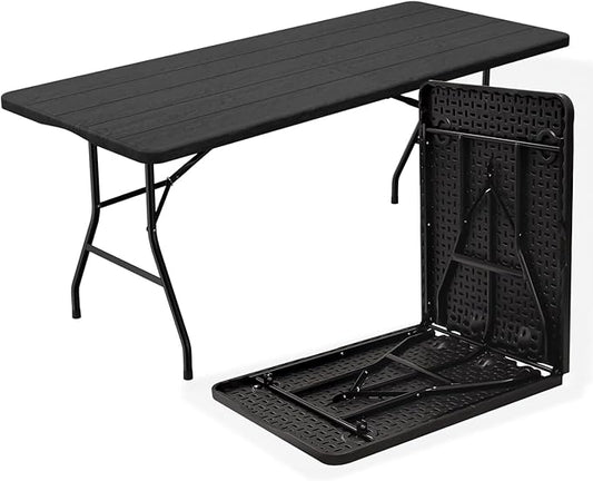 2-PCS 70.8" W X 29" D X 29" H - 6 ft Black Folding Table Heavy Duty Portable, Plastic Folding Utility Folding Table for Camping, Picnics & Parties