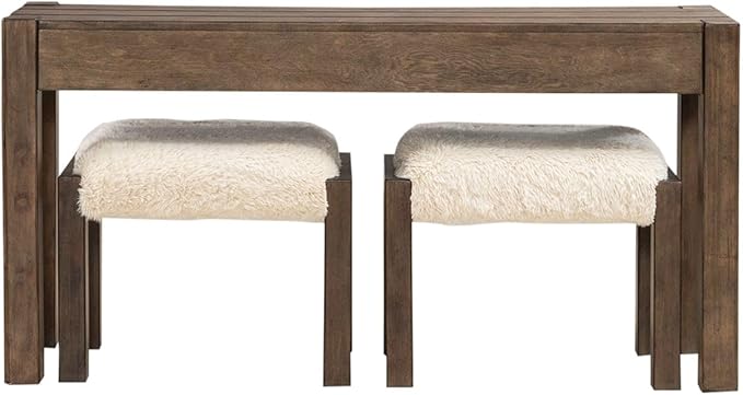 Liberty Furniture Broadmore Living Room Alt 3 Piece Set - Console Bar Table, 2 Upholstered Ottoman Stools - Cobblestone Brown