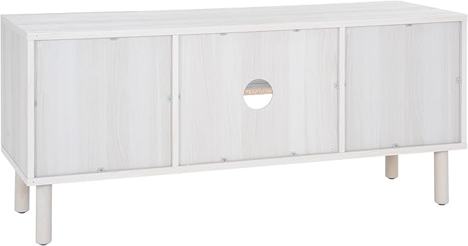 SAFAVIEH Home Collection Ophelia Bleached White/Natural Rattan 2-Door 2-Shelf Entertainment Media Stand (Fits up to a 50" Flatscreen TV)