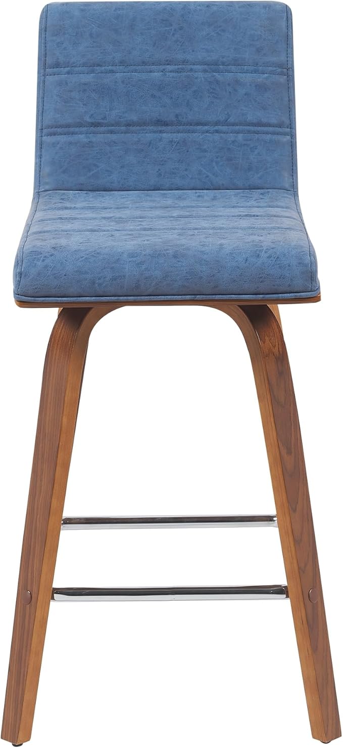 Vienna Modern Counter Height Swivel Bar Stool with Vintage Blue Upholstered Seat and Walnut Finished Wood Frame Set of 2