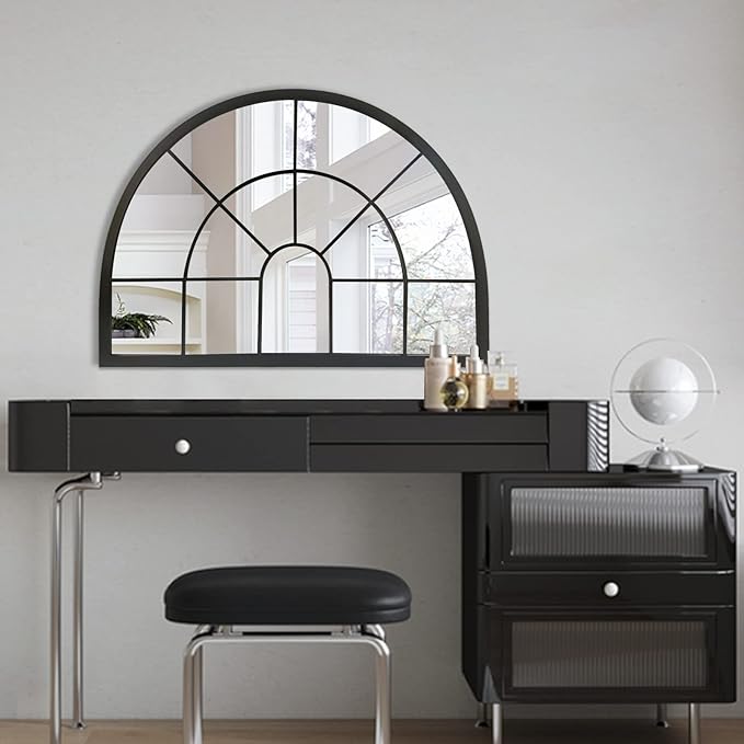 WAMIRRO Arched Window Pane Mirror Decor,Farmhouse Mantel Mirrors for Fireplace/Living Room,28"X20"…
