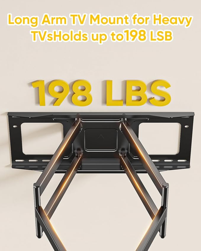FORGING MOUNT Long Arm TV Wall Mount with 36" Extension Dual Articulating Full Motion TV Mount Bracket for 50"-90" Flat Curved TVs, Easy Install on 16" 24" Studs Max VESA 600x400mm up to 198lbs