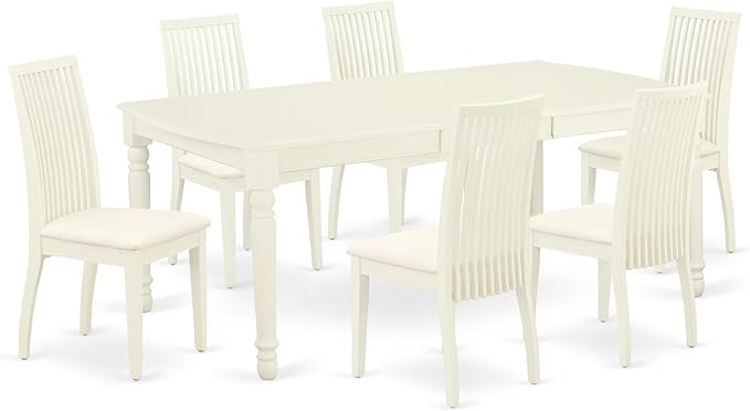 East West Furniture DOIP7-LWH-C 7 Piece Kitchen Table Set Consist of a Rectangle Dining Table with Butterfly Leaf and 6 Linen Fabric Upholstered Dining Chairs, 42x78 Inch, Linen White