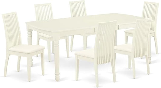 East West Furniture DOIP7-LWH-C 7 Piece Kitchen Table Set Consist of a Rectangle Dining Table with Butterfly Leaf and 6 Linen Fabric Upholstered Dining Chairs, 42x78 Inch, Linen White