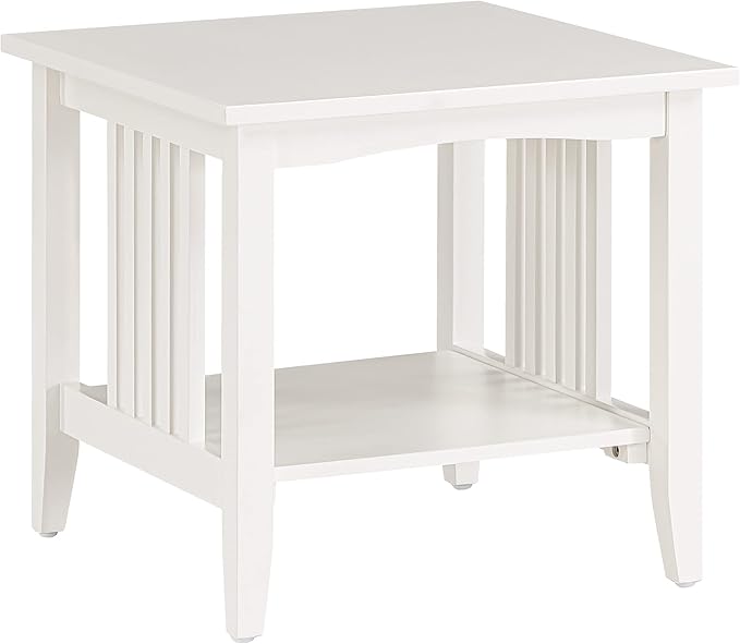 OSP Home Furnishings Sierra End Table with Lower Storage Shelf and Mission Style Side Panels, White